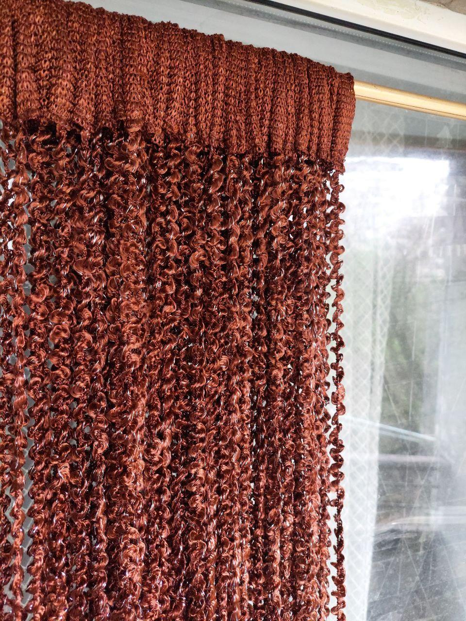 Штори нитки спіральні хмари з люрексом light однотонні № 8 шоколадний 3 м на 2.8 м 0.8 кг трохи тонші ниточки, фото 1