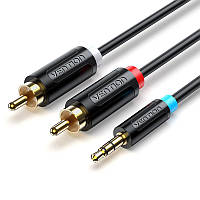 Аудио кабель Vention 3.5мм minijack AUX на 2RCA тюльпаны стерео AV кабель HiFi 3 м Черный BCLBI