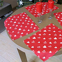 Салфетки на стол под тарелки красные, набор из 2 салфеток, ланчматы водоотталкивающие с сердечками