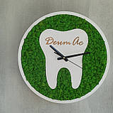 Настінний Годинник зі стабілізованого моху в стоматологію, стоматклініку. Подарунок стоматологу, фото 7