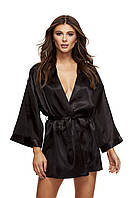 Атласный халатик ALL SATIN ROBE BLACK, XL Китти