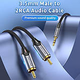 Аудіо кабель Vention 3,5-мм miniack AUX на 2RCA тюльпани з алюмінієвого сплаву 2 м Чорний BCNBH, фото 7