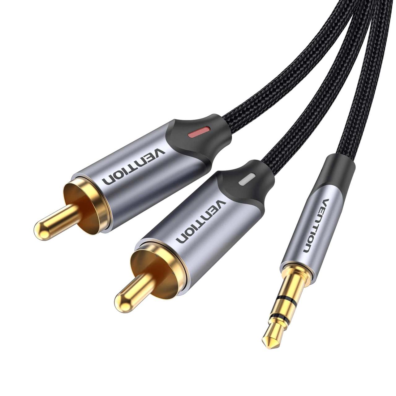 Аудіо кабель Vention 3,5-мм miniack AUX на 2RCA тюльпани з алюмінієвого сплаву 5 м Чорний BCNBJ