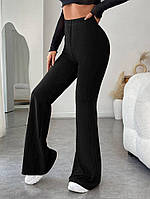 Женские черные брюки-лосины. Штаны клеш женские в рубчик на высокой посадке, размер универсальный 42-46