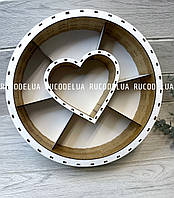Фанерна кругла коробка+серце (33*10 см) з прозорою кришкою