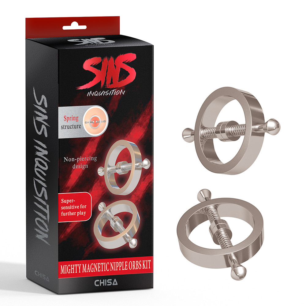 Затискачі для сосків пружинні Chisa Sins Metal, сріблясті Кітті, фото 1
