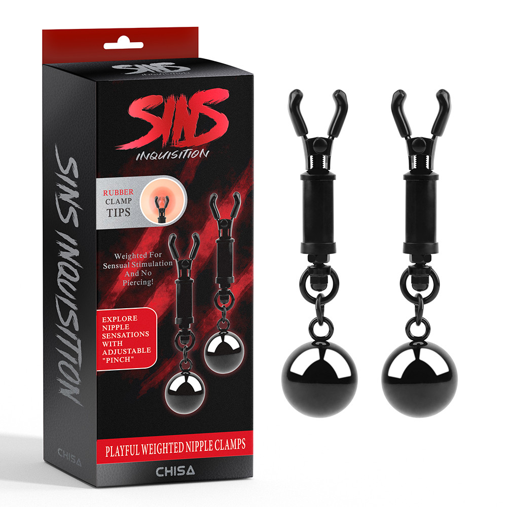 Затискачі для сосків Chisa Sins Inquisition Playful Weighted Nipple Clamps з грузиками, чорні Кітті, фото 1