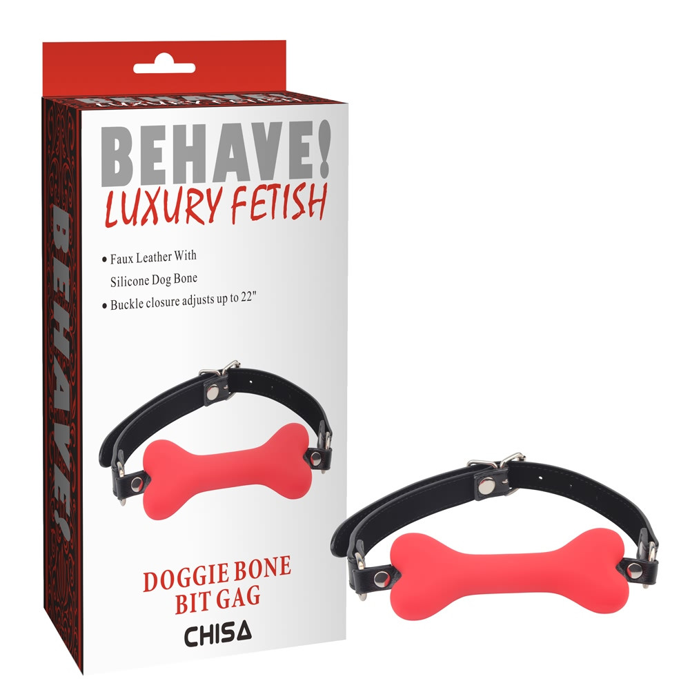 Кляп-кісточка червона Chisa Behave! Doggle Bone Bit Gag з чорним ремінцем Кітті, фото 1