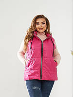 Жилет плащевка женский больших размеров со съемным капюшоном розовая 46-48,50-52,54-56.