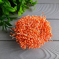 Тичинки цукрові крапельки 3 мм. Опт. Колір оранжевий. 1700 ниток — 3400 головок