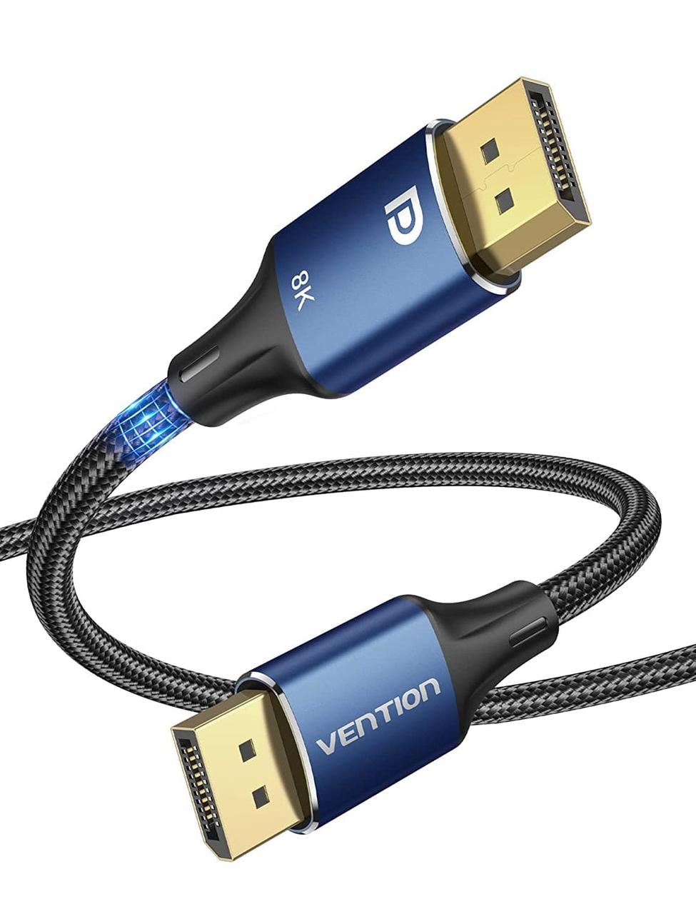 Відеокабель Vention DisplayPort 1.4 позолочений 4K@144Hz 1080p@240Hz 32,4 Гбіт/с HDR 3D DP Бавовняна оплітка 2 м Чорний HCELH