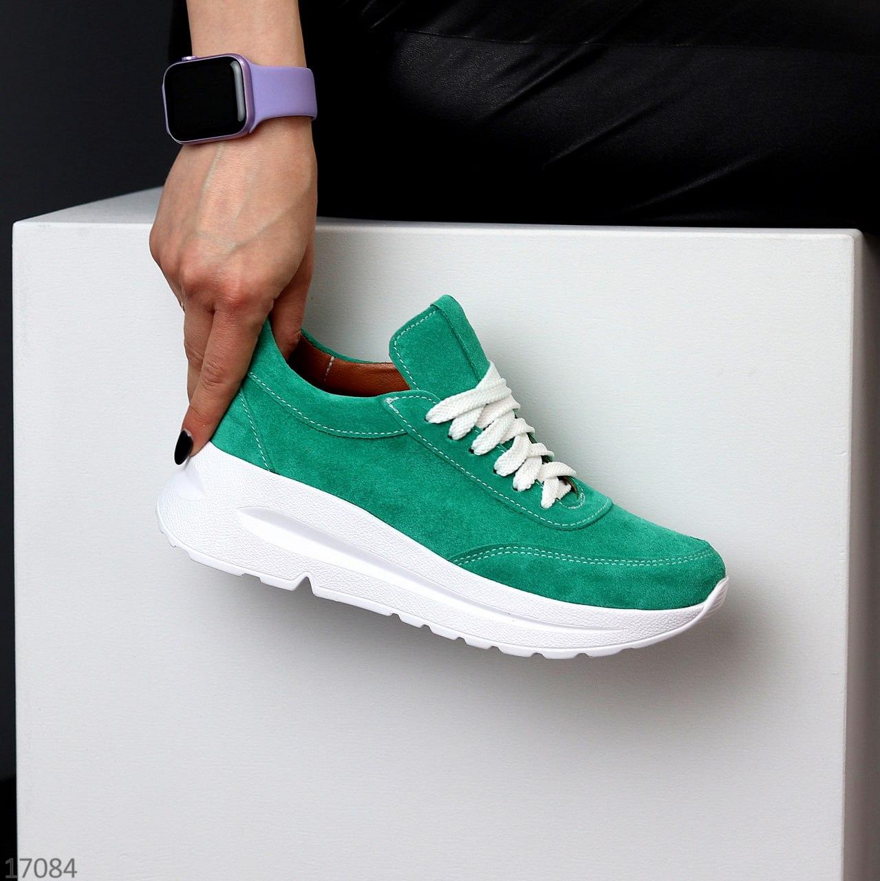 Женские замшевые кроссовки на светлой подошве модные зеленые натуральная замша 40 - фото 4 - id-p1824298706