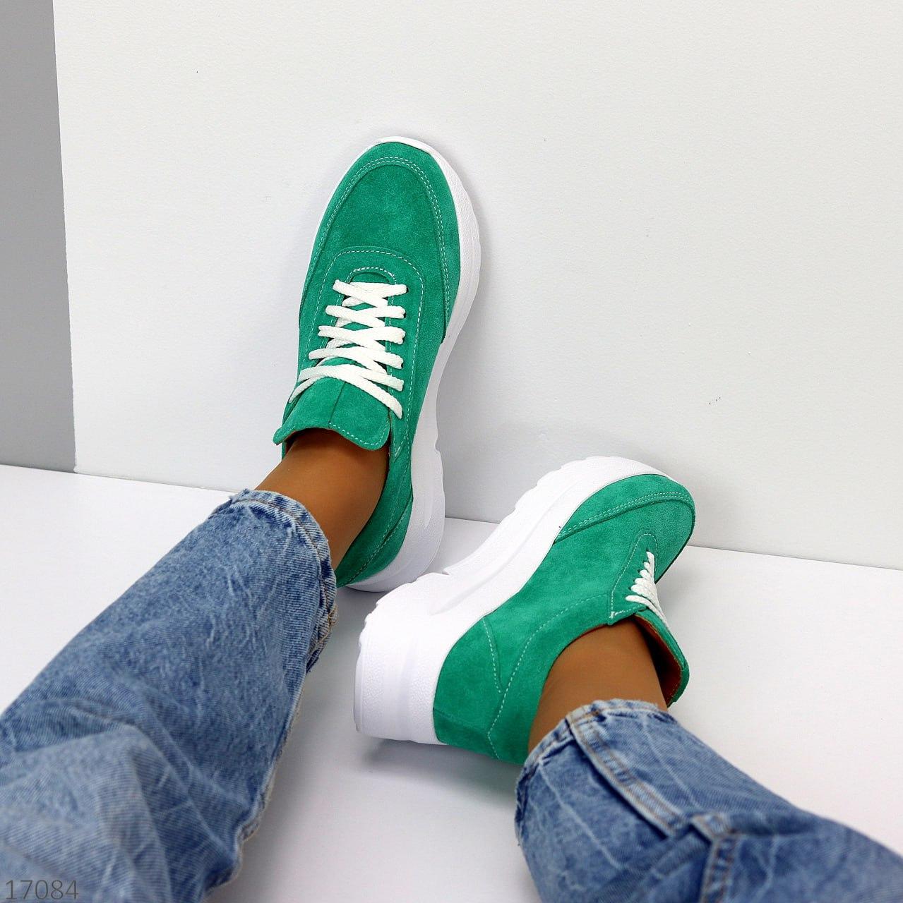 Женские замшевые кроссовки на светлой подошве модные зеленые натуральная замша 40 - фото 6 - id-p1824298706