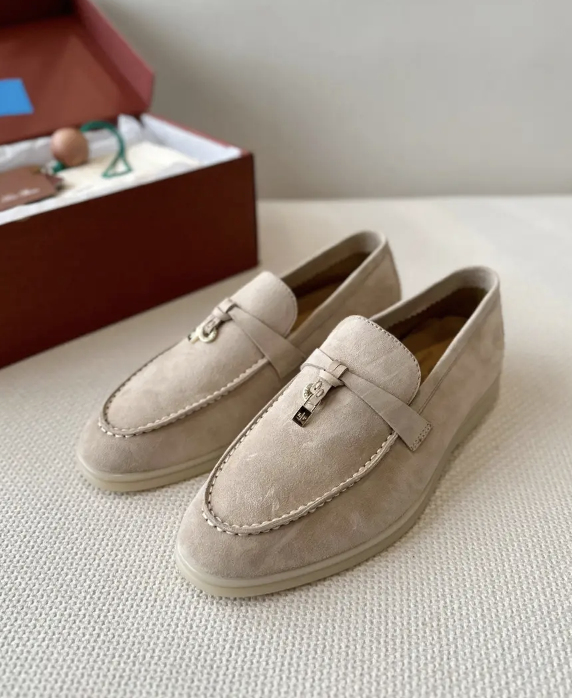 Жіночі бежеві коричневі лофери Loro Piana Summer Walk замшеві черевики лофери демі мюлі Лоро Піана туфлі