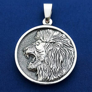 Срібний кулон Лев - чоловічий медальйон зі срібла 925 проби (⌀30 мм, 22 г)