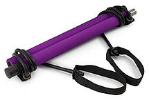 Палиця тренувальна гнучка для фітнесу складана з еспандерами Hop-Sport фіолетова, фото 3