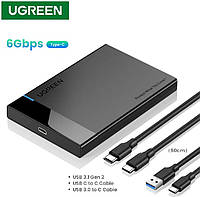 Внешний корпус для жесткого диска UGREEN US221 HDD/SSD карман 2.5 SATA USB-C to Type-C+USB Black (60735)