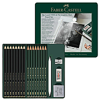 Набір чорнографітних олівців Pitt Graphite Matt & Castell 9000 Faber-Castell (16 олів. НВ-14В + акс.) 115224