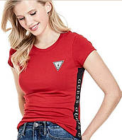 1, Женская Футболка Размер M-L GUESS Factory Leann Logo Tee красная с серебрянным лого Оригинал