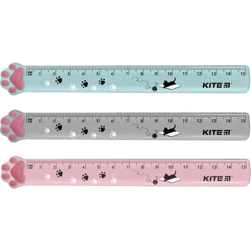 Лінійка пластикова міцна з глітером Kite Paws 15 см, фото 1