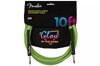 FENDER CABLE PROFESSIONAL SERIES 10' GLOW IN DARK GREEN Готовый инструментальный кабель 6.3-6.3, 3м.