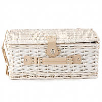 Кошик для пікніка з лози білий із набором посуду на 4 персон