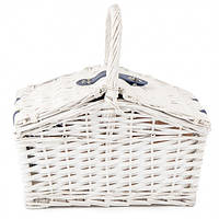 Кошик для пікніка з лози білий із набором посуду на 4 персон