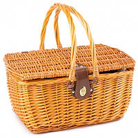 Кошик для пікніка з лози коричневий із набором посуду на 4 персон із термосумкою