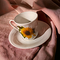 Чайно - кофейный набор чашка и блюдце с деколью Подсолнух, чашка 220 мл