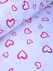 Бавовняна тканина польська малинові серця (валентинки) на білому