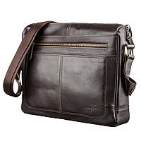 Деловая мужская сумка из гладкой кожи на плечо SHVIGEL 11251 Коричневая практичная сумка для ноутбука и