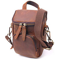 Компактная мужская сумка из натуральной винтажной кожи 21295 Vintage Коричневая стильная сумка для мужчин