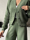 Жіночий костюм в'язаний: кофта на ґудзиках і широкі штани (в кольорах), фото 10