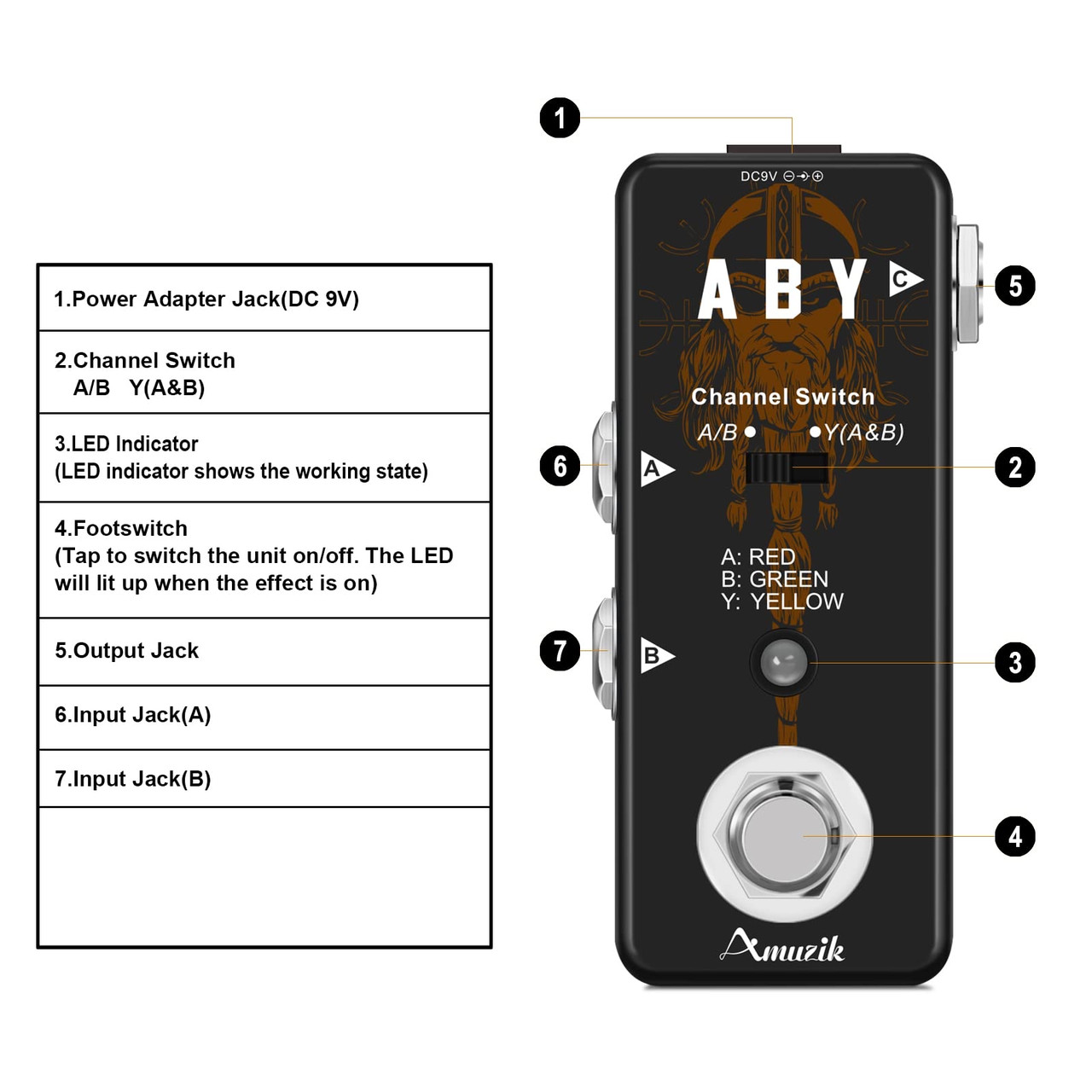 Amuzik ABY Box Line Selector AB Switch Гитарная педаль эффектов Mini Size для True Bypass - фото 2 - id-p1824483884