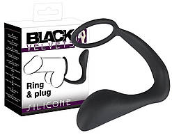 Ерекційне кільце для члена/яєчок з анальною пробкою Black Velvets Ring & Plug