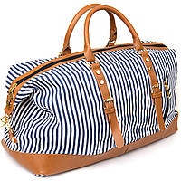 Дорожная сумка текстильная женская в полоску Vintage 20667 Белая практичная сумка в дорогу