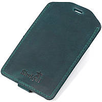 Матовая кожаная бирка на чемодан Shvigel 16557 Зеленый на кнопке 11,5х7 см