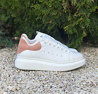 Женские кроссовки Alexander McQueen White/Pink (белые с розовым) модные крутые кроссы PD6626