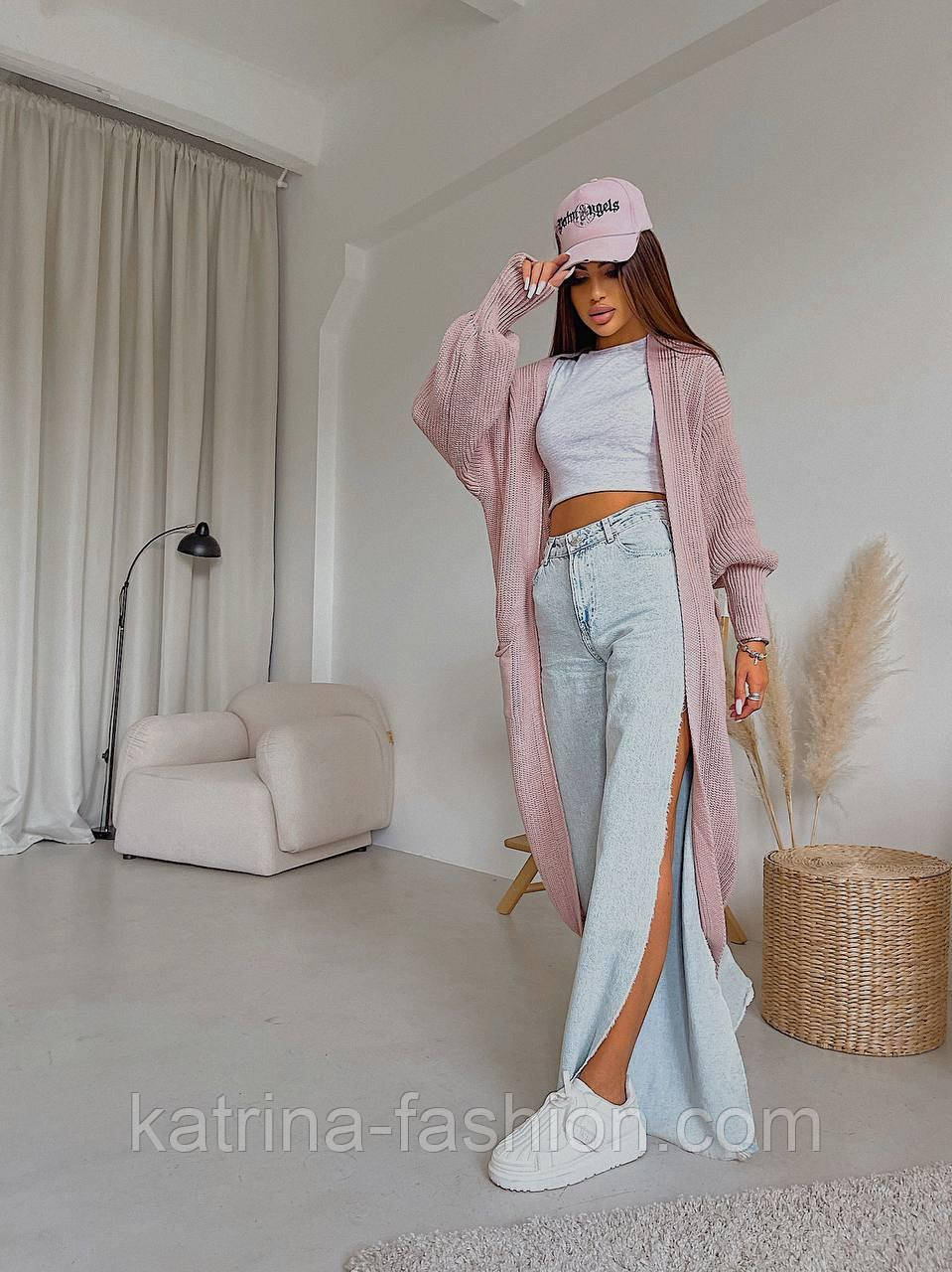 Жіночий в'язаний довгий кардиган із кишенями (в кольорах), фото 1