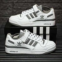 Мужские кроссовки Adidas Forum Low (белые с серым) осенне-весенние стильные кеды 2184