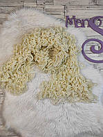 Женский шарф объемный ажурный ручная вязка бежевый 45х160 см