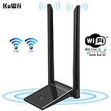 KuWFi USB WiFi адаптер, 2.4G/5GHz 1200Mbps USB3.0 кабель Подвійна антена 5dBi Ethernet, фото 2