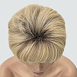 Перука коротка, красива об'ємна жіноча стрижка з термоволосся 160℃, колір блондин з темним корінням, фото 6