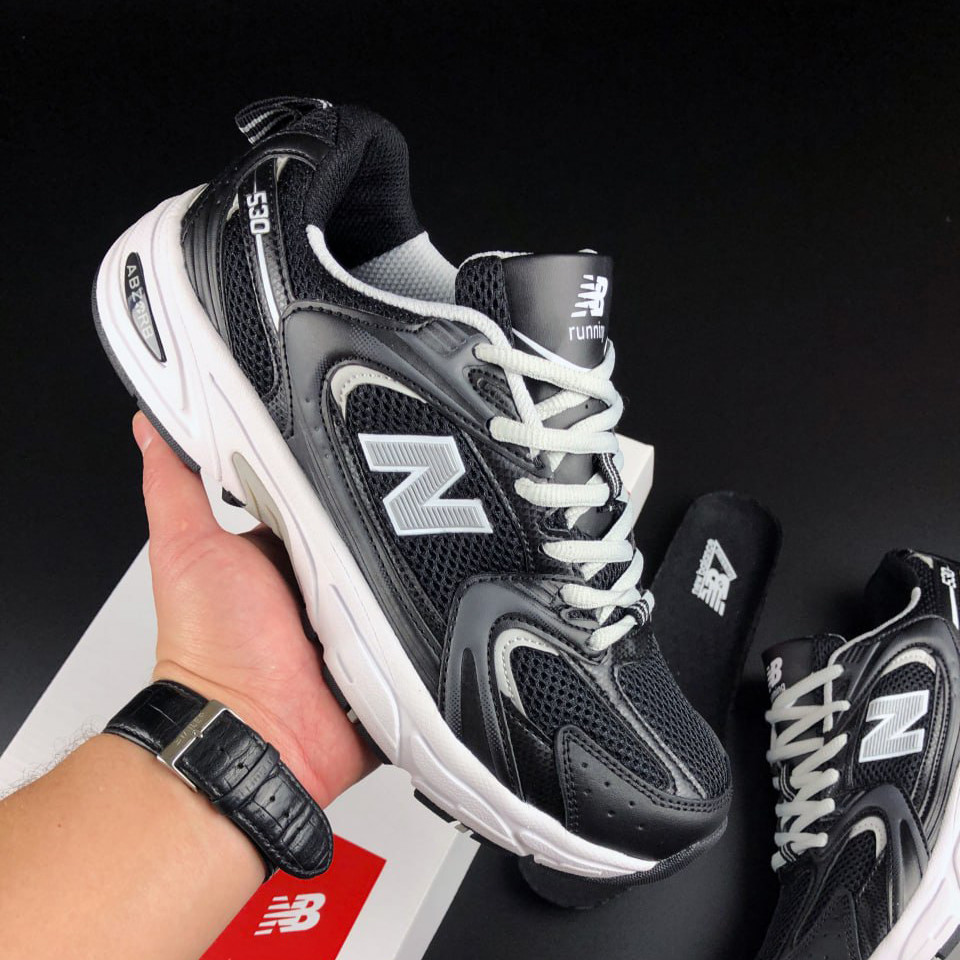 Чоловічі кросівки New Balance 530 сіточка літні спортивні повсякденні чорно-білі