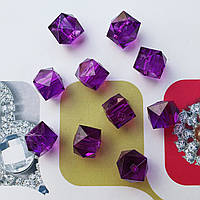 Пластикова намистина, гранований куб,  темно фіолетова 10 мм, 500 г