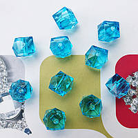Пластикова намистина, гранований куб, блакитна 10 мм, 500 г