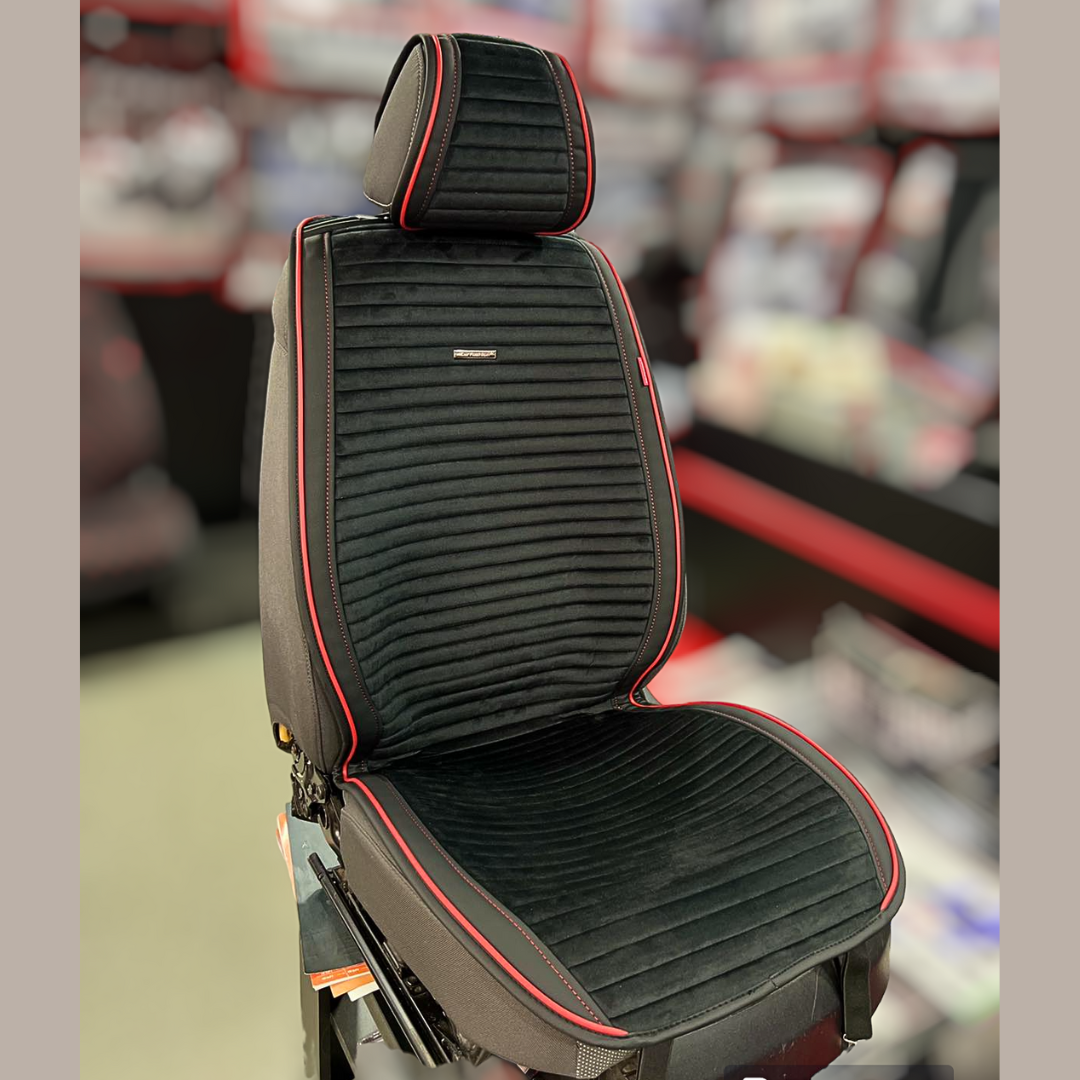 Універсальні накидки на сидіння автомобіля, модель Monaco Чорні червоний кант (комплект на передні сидіння)