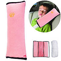 Детская подушка-накладка на ремень безопасности в авто, 28х12см, Розовый / Компактная подушка-подголовник