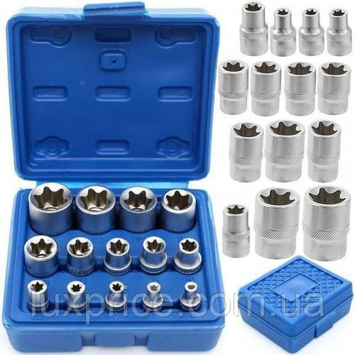 Набір головок TORX 1/4"-1/2" E4-E24 14 од у пластиковому кейсі, Falon-Tech FT1727    Luxprice