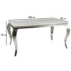 Стіл з керамічною стільницею під білий мармур Prince 180х90 см на хромованих ніжках для кухні